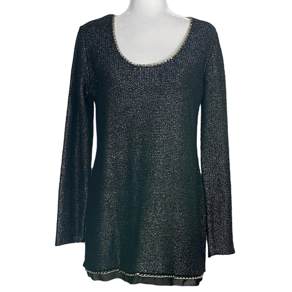 Soft Surroundings Gold Chain Knit Tunic Sweater Minimalist Cozy Monochromatic
